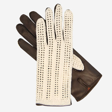 CD4020 (dark brown) - Women’s Italian crochet and leather driving gloves - Glamourous Grace