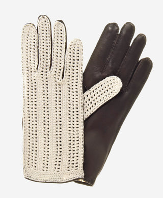 CD4020 (dark brown) - Women’s Italian crochet and leather driving gloves - Glamourous Grace