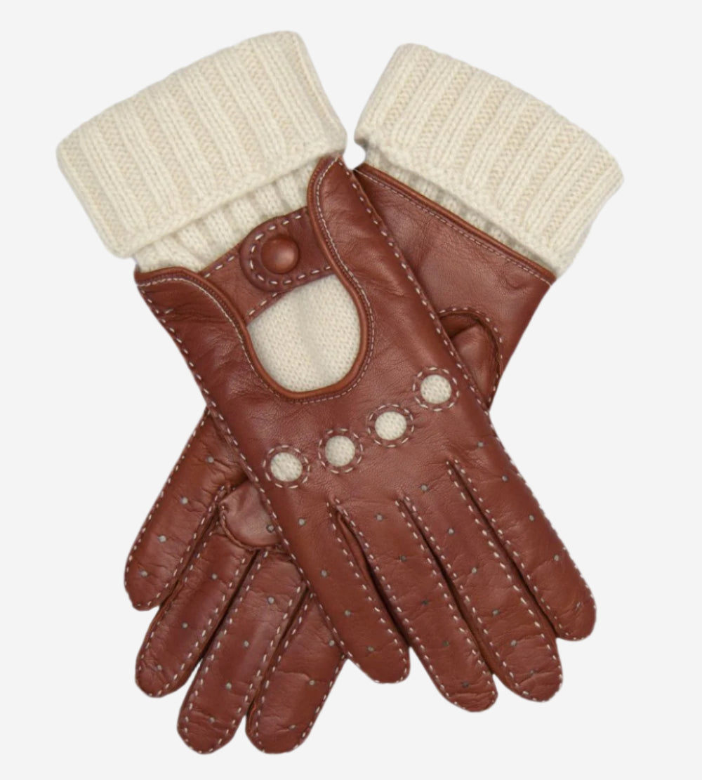 CD4141 (brown) - Women’s Italian winter leather driving gloves with cashmere lining - Glamourous Grace