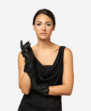 CD4255 (black) - Women’s Italian leather driving gloves with contrast welting - Glamourous Grace