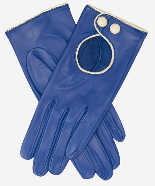 CD4255 (blue) - Women’s Italian leather driving gloves with contrast welting - Glamourous Grace
