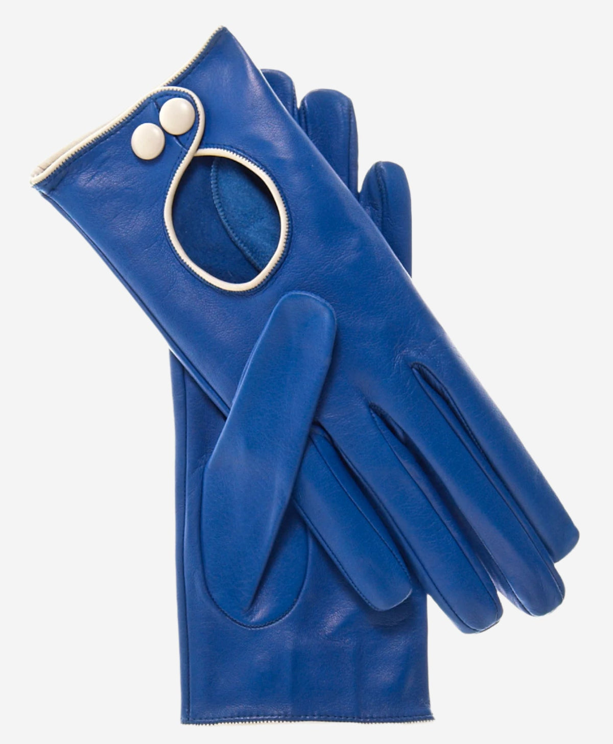 CD4255 (blue) - Women’s Italian leather driving gloves with contrast welting - Glamourous Grace