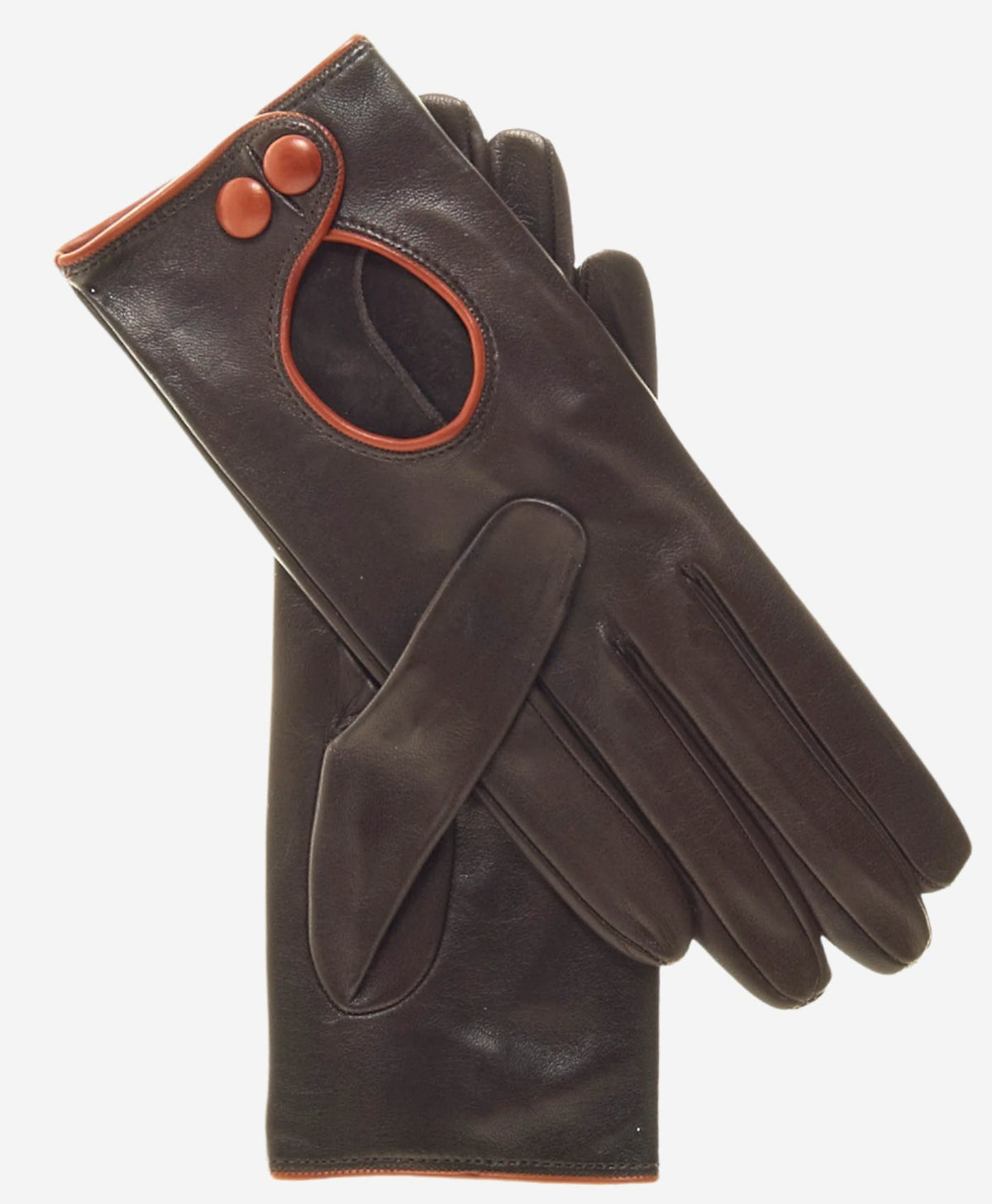 CD4255 (brown) - Women’s Italian leather driving gloves with contrast welting - Glamourous Grace
