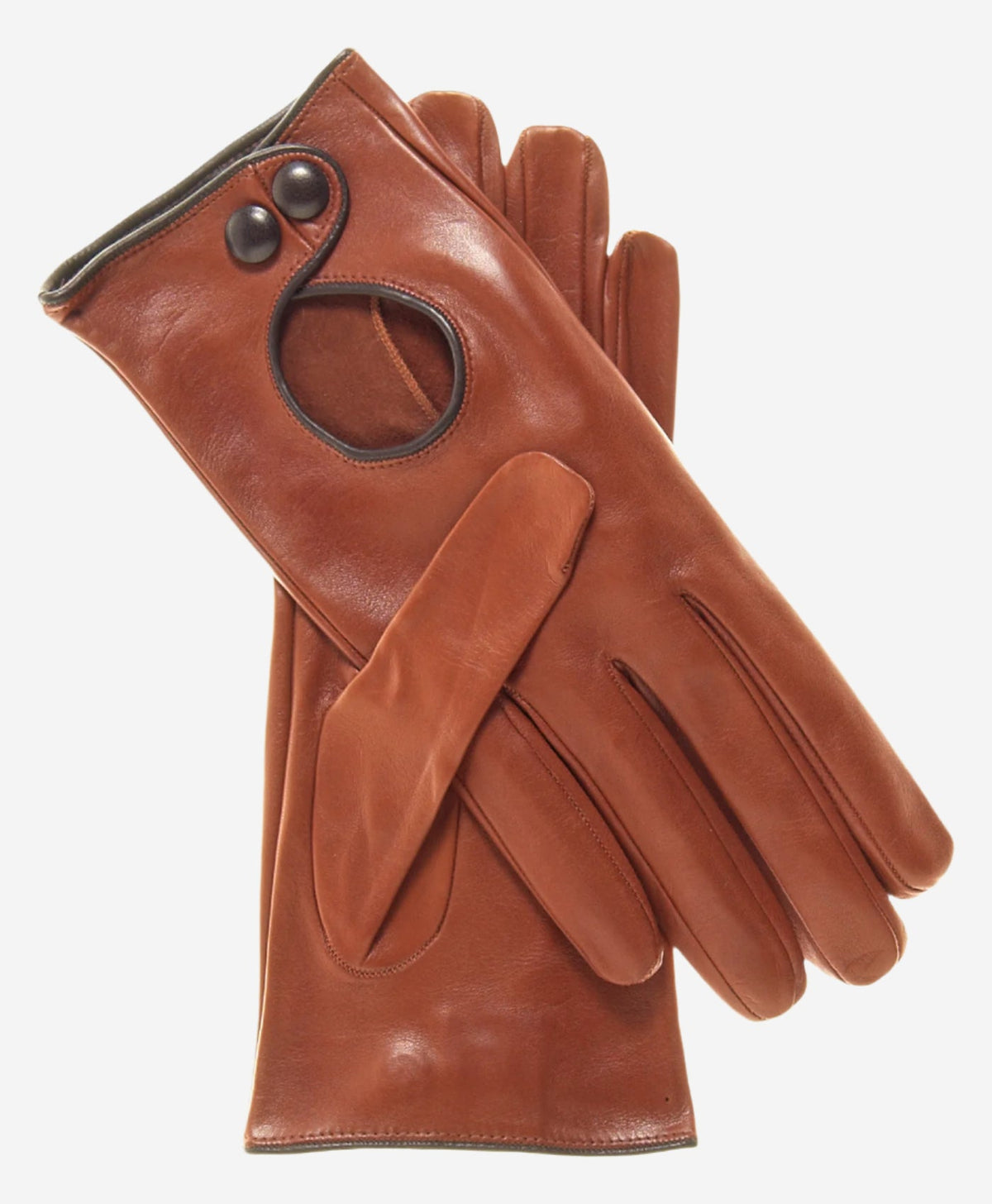 CD4255 (medium brown) - Women’s Italian leather driving gloves with contrast welting - Glamourous Grace