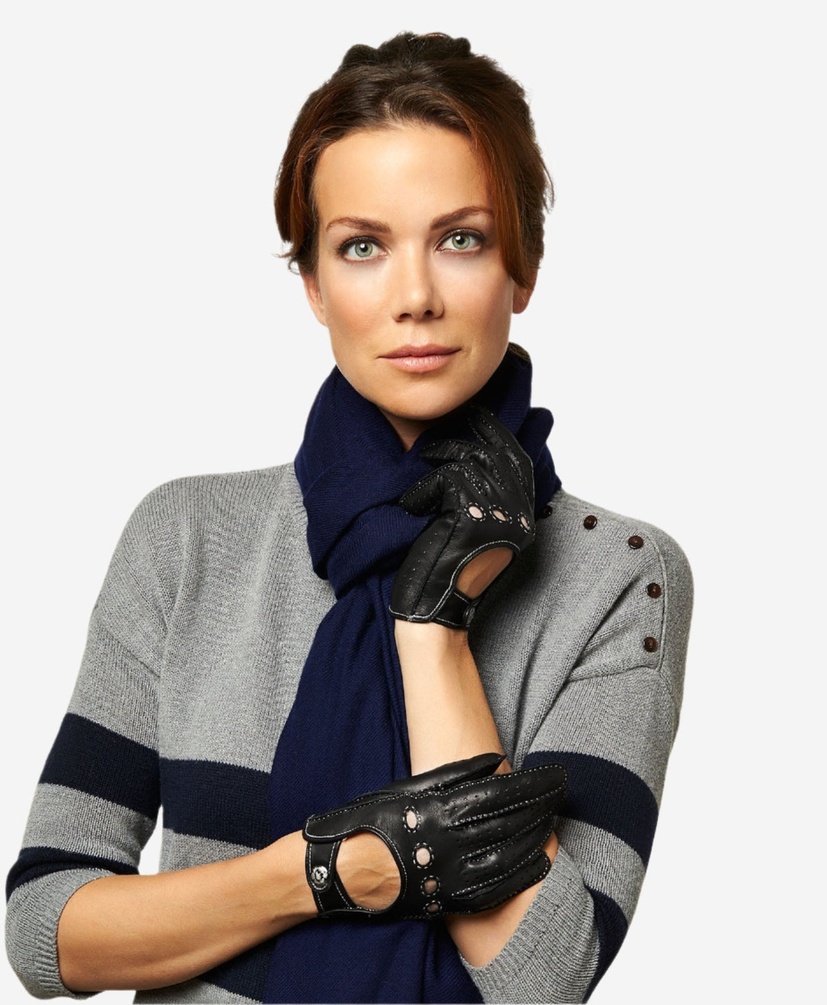 CD4266 (black) - Women’s Italian leather driving gloves with contrast stitching - Glamourous Grace