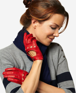 CD4266 (red) - Women’s Italian leather driving gloves with contrast stitching - Glamourous Grace