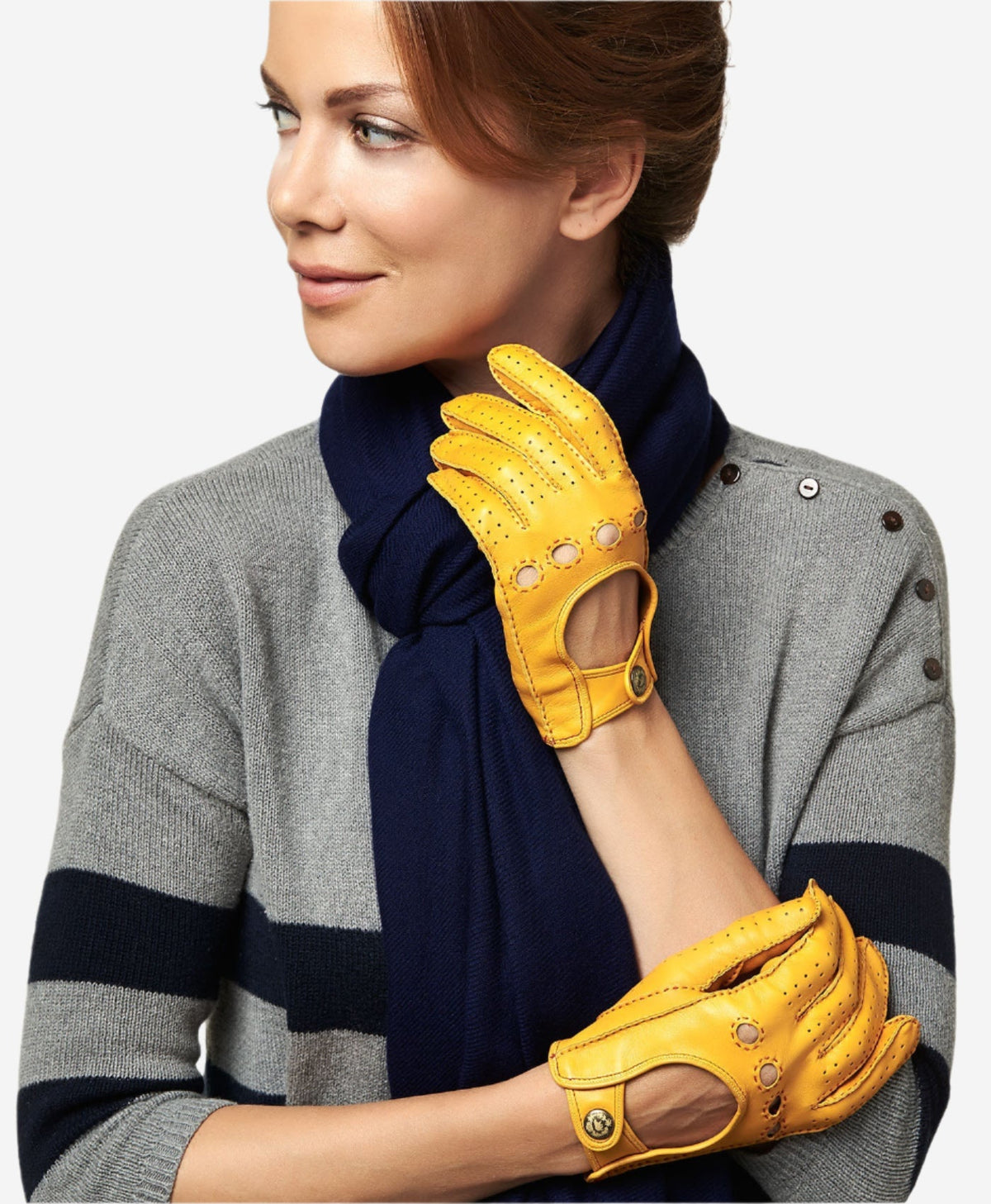 CD4266 (yellow) - Women’s Italian leather driving gloves with contrast stitching - Glamourous Grace