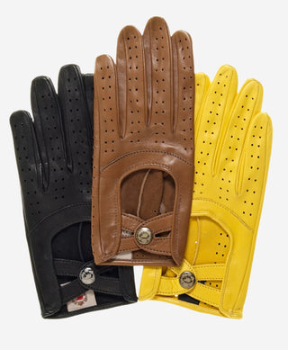 CD4378 (saddle) - Women's sporty Italian leather driving gloves - Glamourous Grace