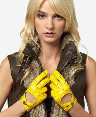 CD4378 (yellow) - Women's sporty Italian leather driving gloves - Glamourous Grace