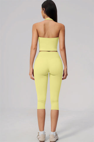 The Twirl Wide Strap Halter Crop Top Capri Leggings 2-Piece Set