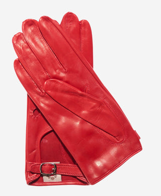 CD4814 (red) - Women’s Italian leather driving gloves with buckled strap - Glamourous Grace