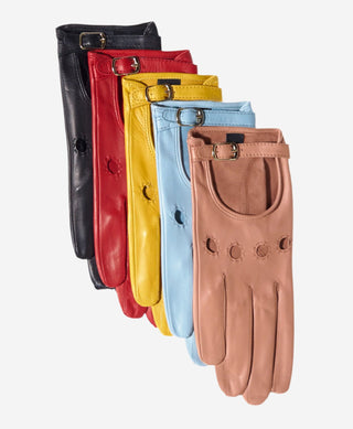 CD4814 (red) - Women’s Italian leather driving gloves with buckled strap - Glamourous Grace
