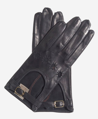CD4814 (black) - Women’s Italian leather driving gloves with buckled strap - Glamourous Grace