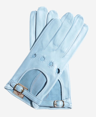 CD4814 (celeste) - Women’s Italian leather driving gloves with buckled strap - Glamourous Grace