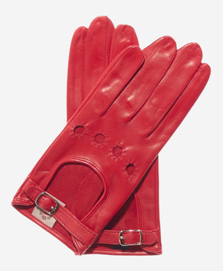 CD4814 (red) - Women’s Italian leather driving gloves with buckled strap - Glamourous Grace