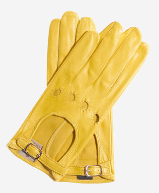 CD4814 (yellow) - Women’s Italian leather driving gloves with buckled strap - Glamourous Grace