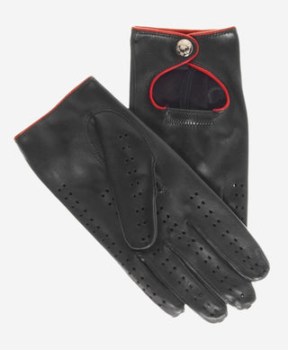 CD4927 (black) - Women’s Italian leather driving gloves with accent piping - Glamourous Grace