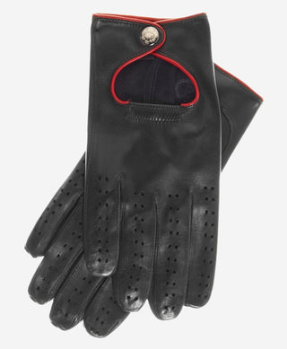CD4927 (black) - Women’s Italian leather driving gloves with accent piping - Glamourous Grace