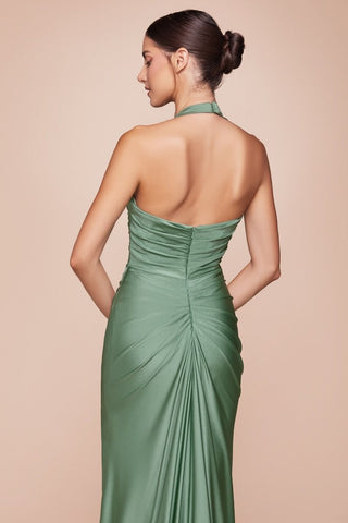 Ladivine CD796C Dress Stretch Satin Halter Fitted Curve Gown - Glamourous Grace