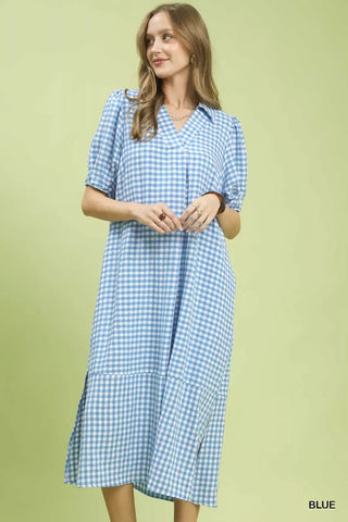Umgee Gingham Midi Dress with Side Pockets - Glamourous Grace