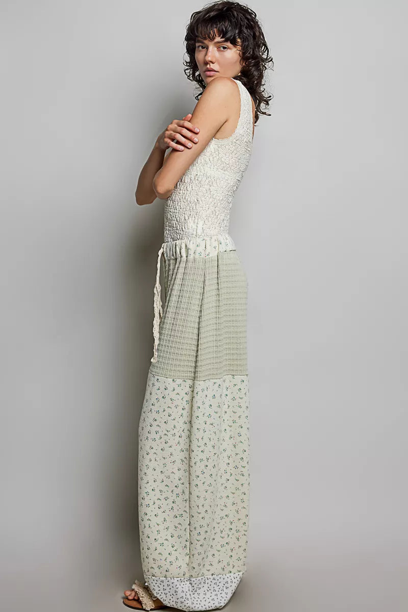 POL Patchwork Mixed Knit Wide Leg Pants - Glamourous Grace