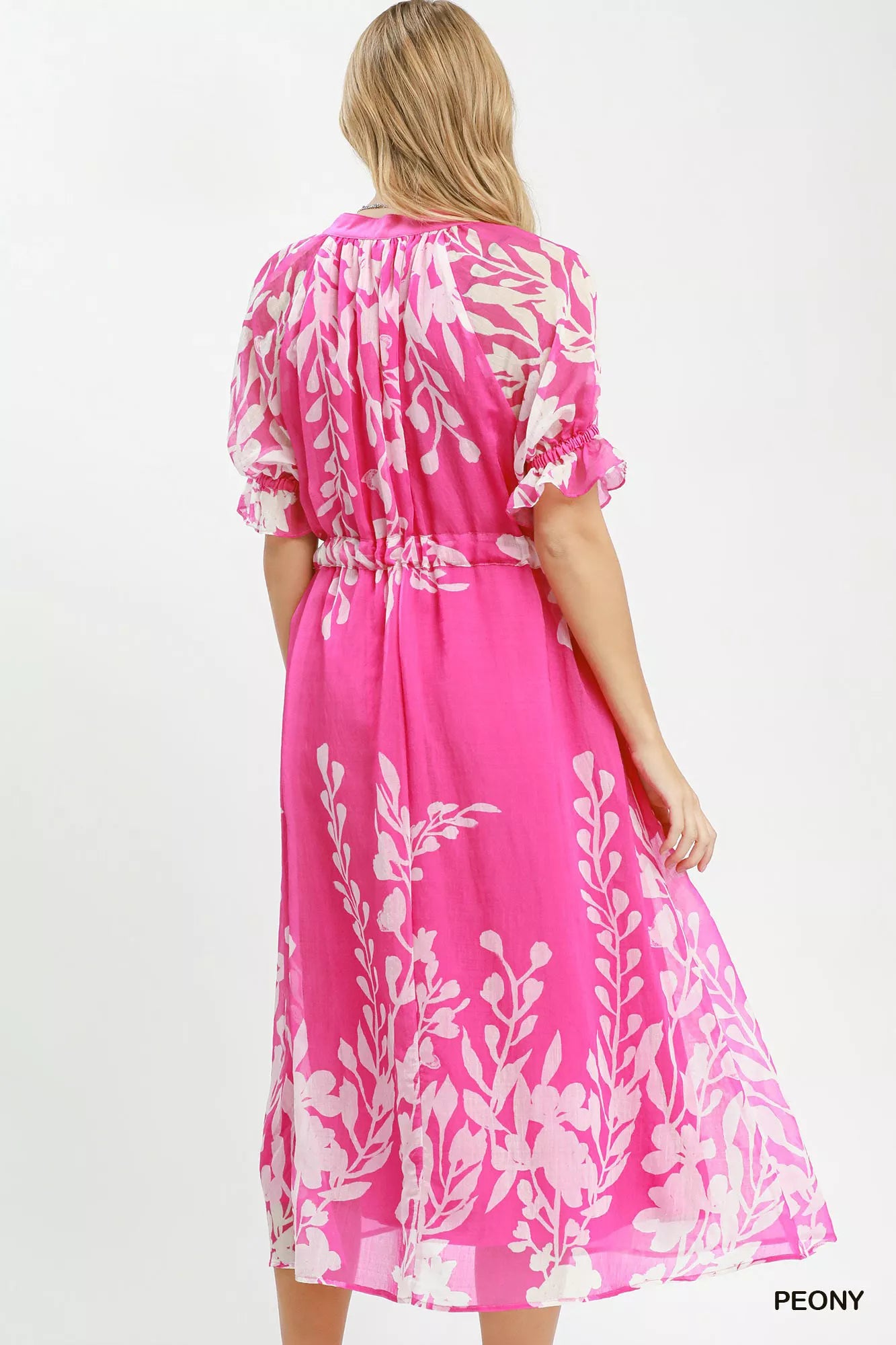 Umgee Floral Print Tie Waist Midi Dress with Side Pockets - Glamourous Grace