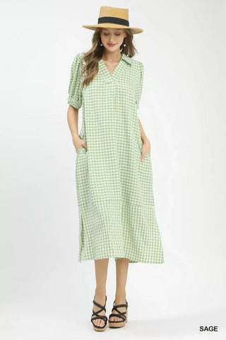 Umgee Gingham Midi Dress with Side Pockets - Glamourous Grace