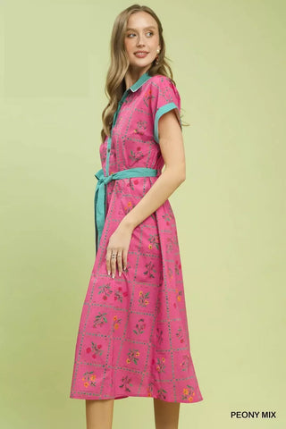 Umgee Mix Floral Button-Front Midi Dress - Glamourous Grace