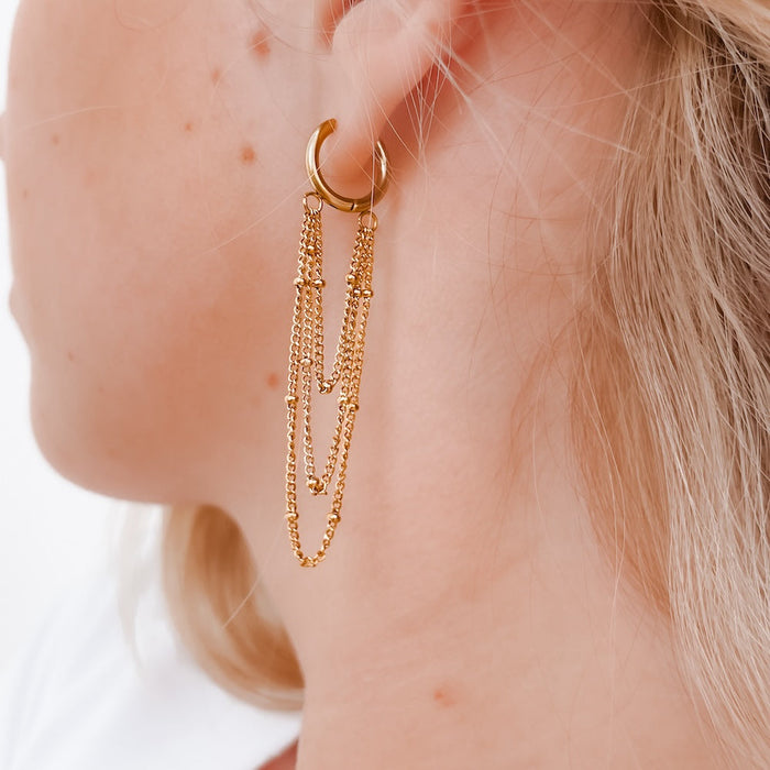 Chain Drop Huggie Hoop Earrings - WATERPROOF - Glamourous Grace
