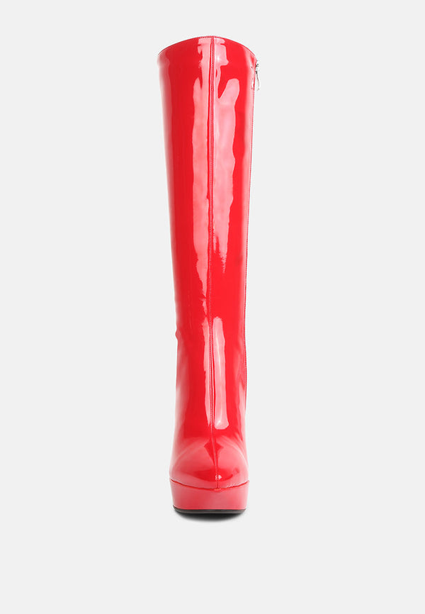 Chatton Patent Stiletto High Heeled Calf Boots - Glamourous Grace