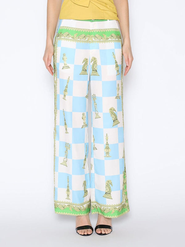 Checkmate Print Satin Pajama Pants - Glamourous Grace