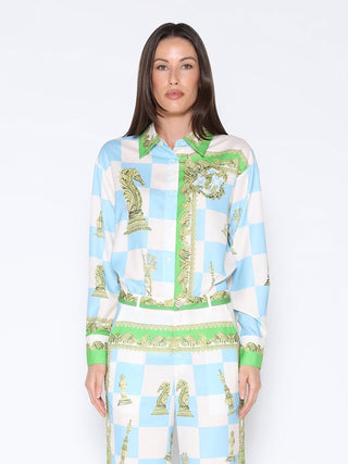 Checkmate Satin Long Sleeve Button Down Shirt