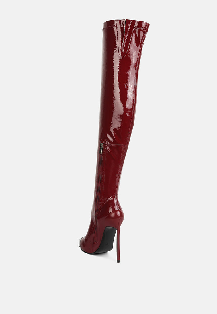 Chimes High Heel Patent Long Boots - Glamourous Grace