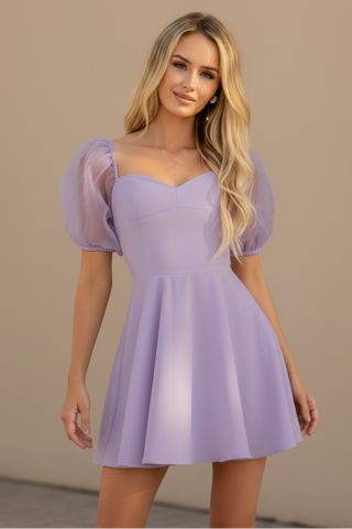 Size XS, Chloe Puff Sleeve Mini Dress - Lilac - FINAL SALE - Glamourous Grace