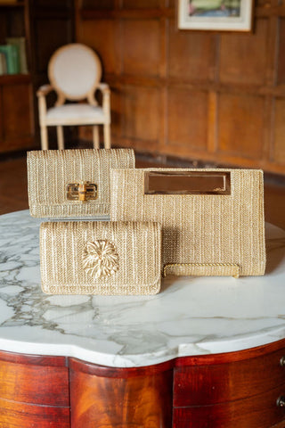 Chloe Clutch - Gold Straw - Glamourous Grace