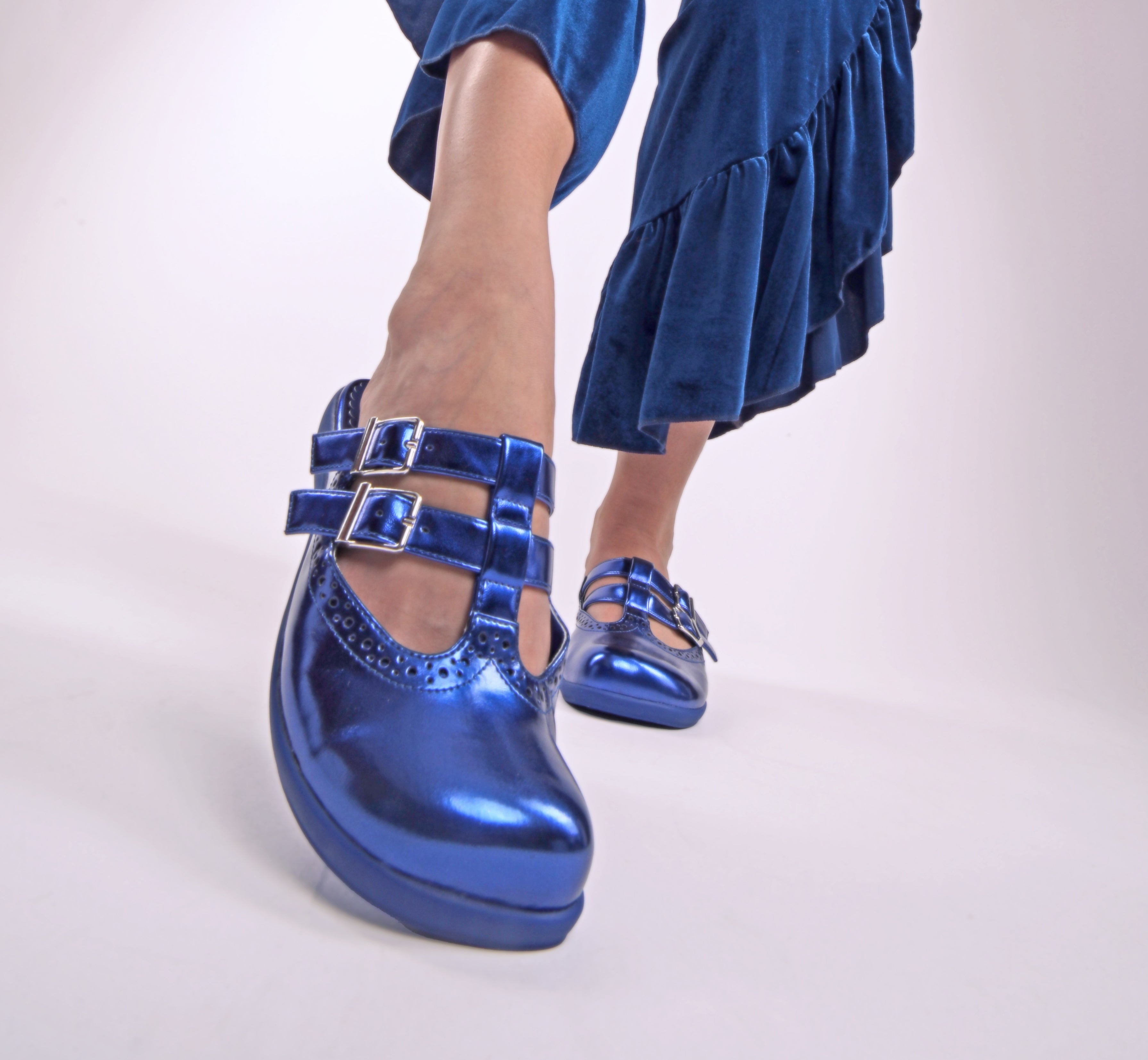 Chrome Crush Blue Women's Mary Jane Clogs - Glamourous Grace
