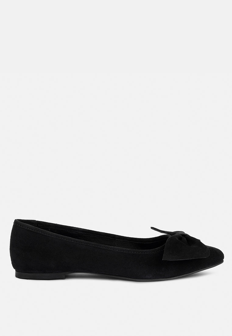 Chuckle Black Big Bow Suede Ballerina Flats - Glamourous Grace