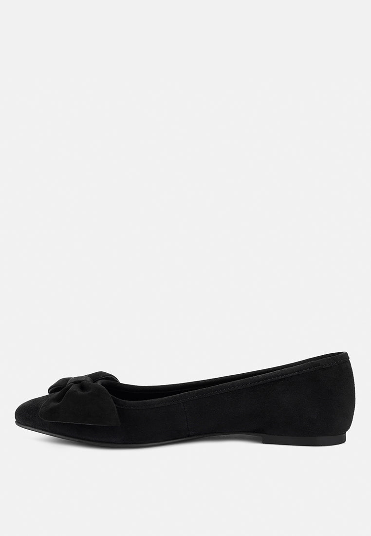 Chuckle Black Big Bow Suede Ballerina Flats - Glamourous Grace