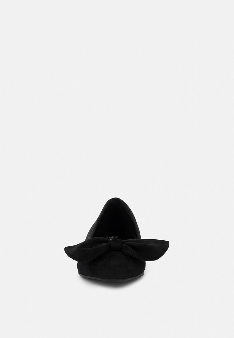 Chuckle Black Big Bow Suede Ballerina Flats - Glamourous Grace