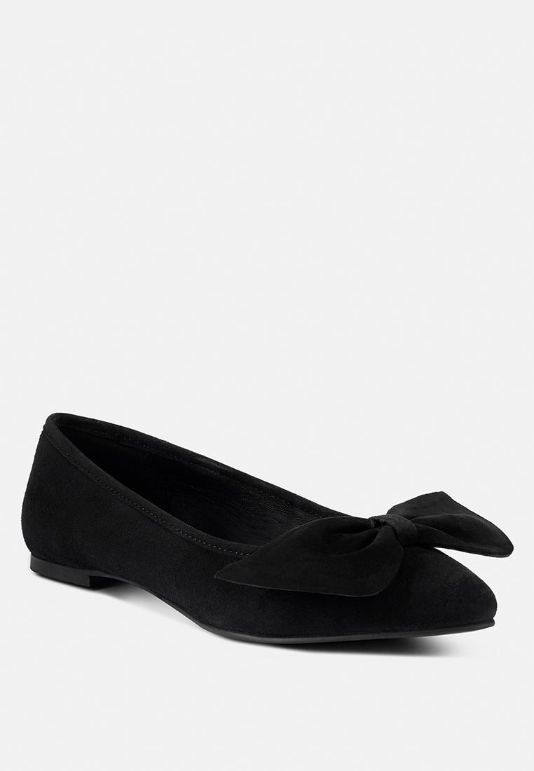 Chuckle Black Big Bow Suede Ballerina Flats - Glamourous Grace