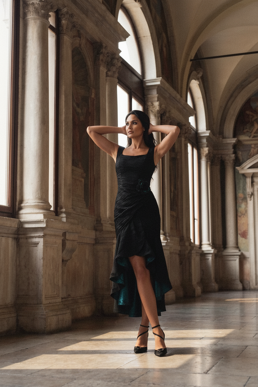 Black High Low Evening Dress, Eli - Glamourous Grace