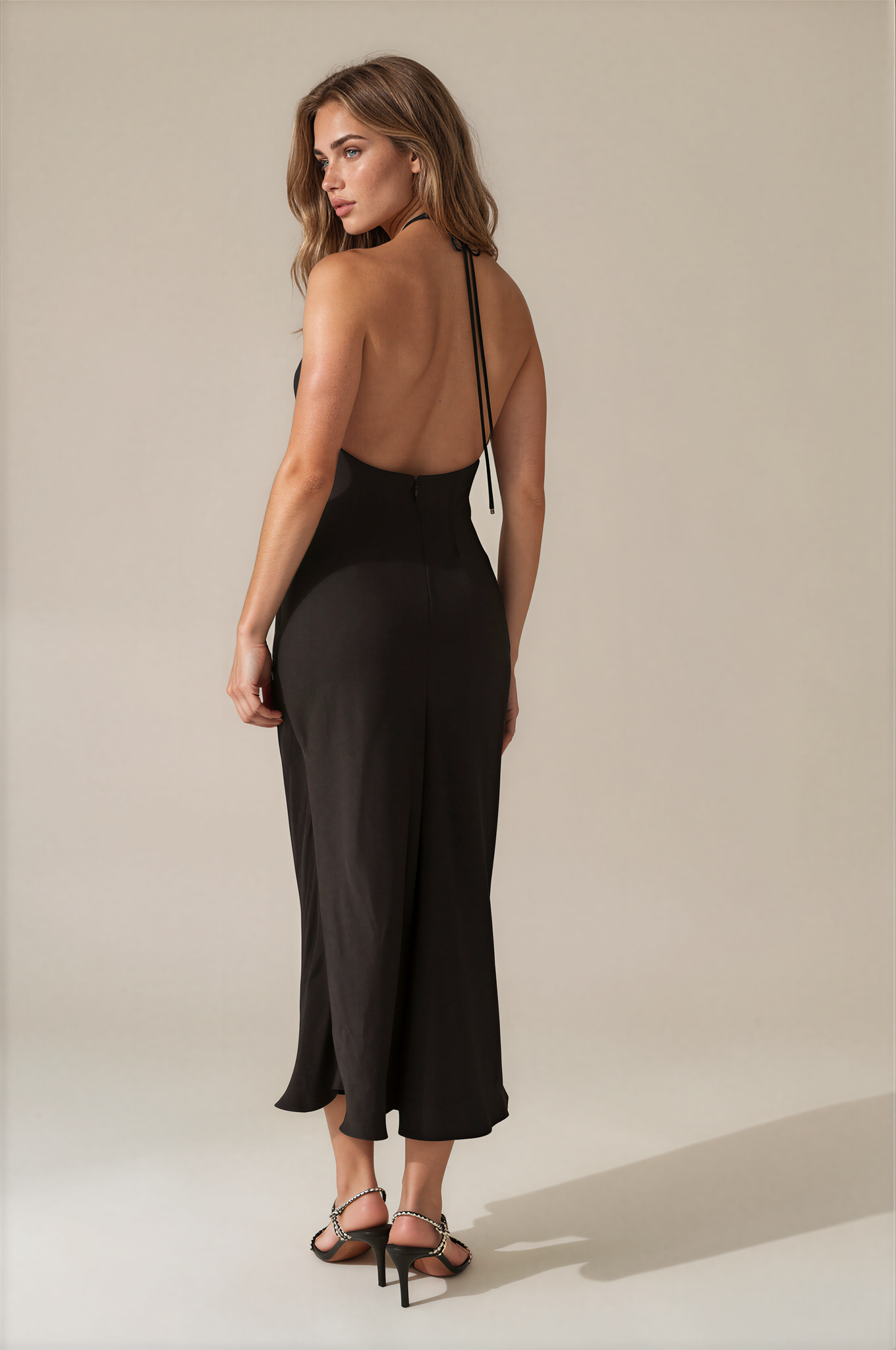 Citrine Halter Midi Dress Raven Combo