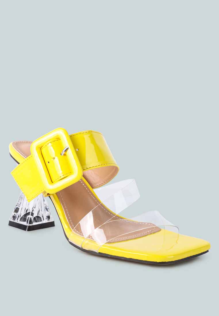 City Girl Buckle Detail Clear Spool Heel Sandals - Glamourous Grace