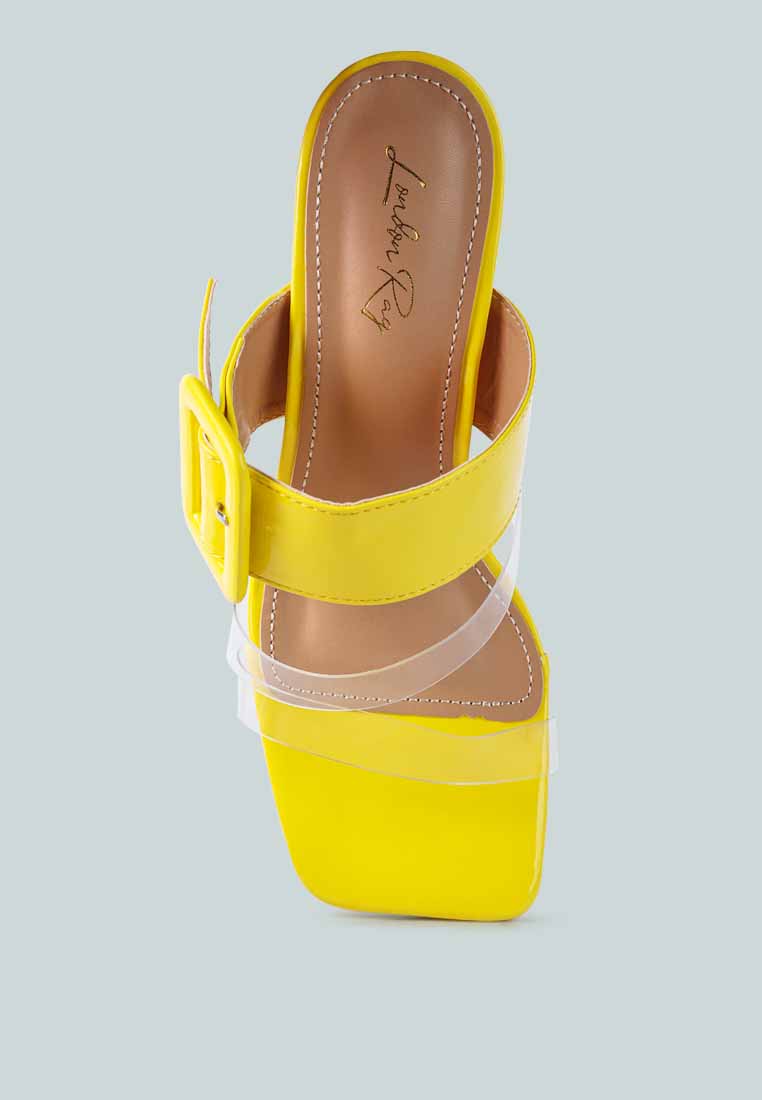 City Girl Buckle Detail Clear Spool Heel Sandals - Glamourous Grace