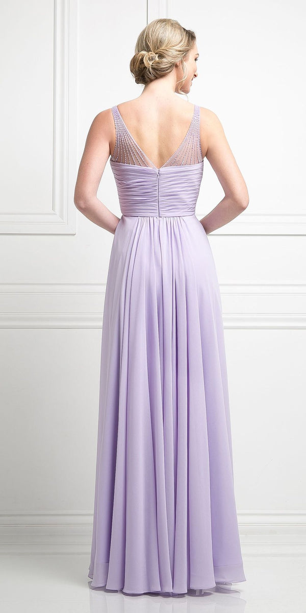 CLEARANCE - Ladivine CJ214 Long Chiffon Dress V-Neck Pleated Bodice (Size 4) - Glamourous Grace