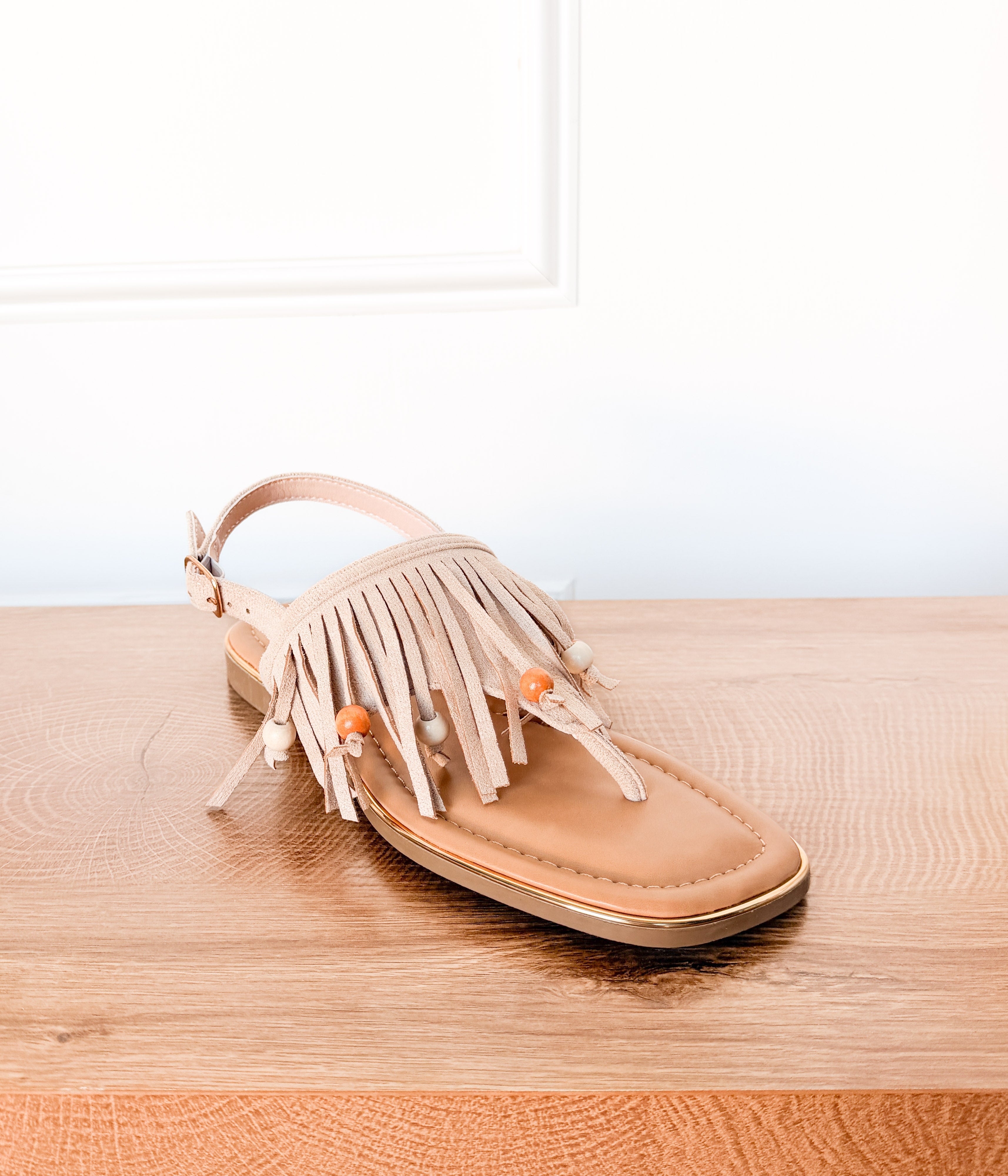 Claremont Fringe Sandal in Beige