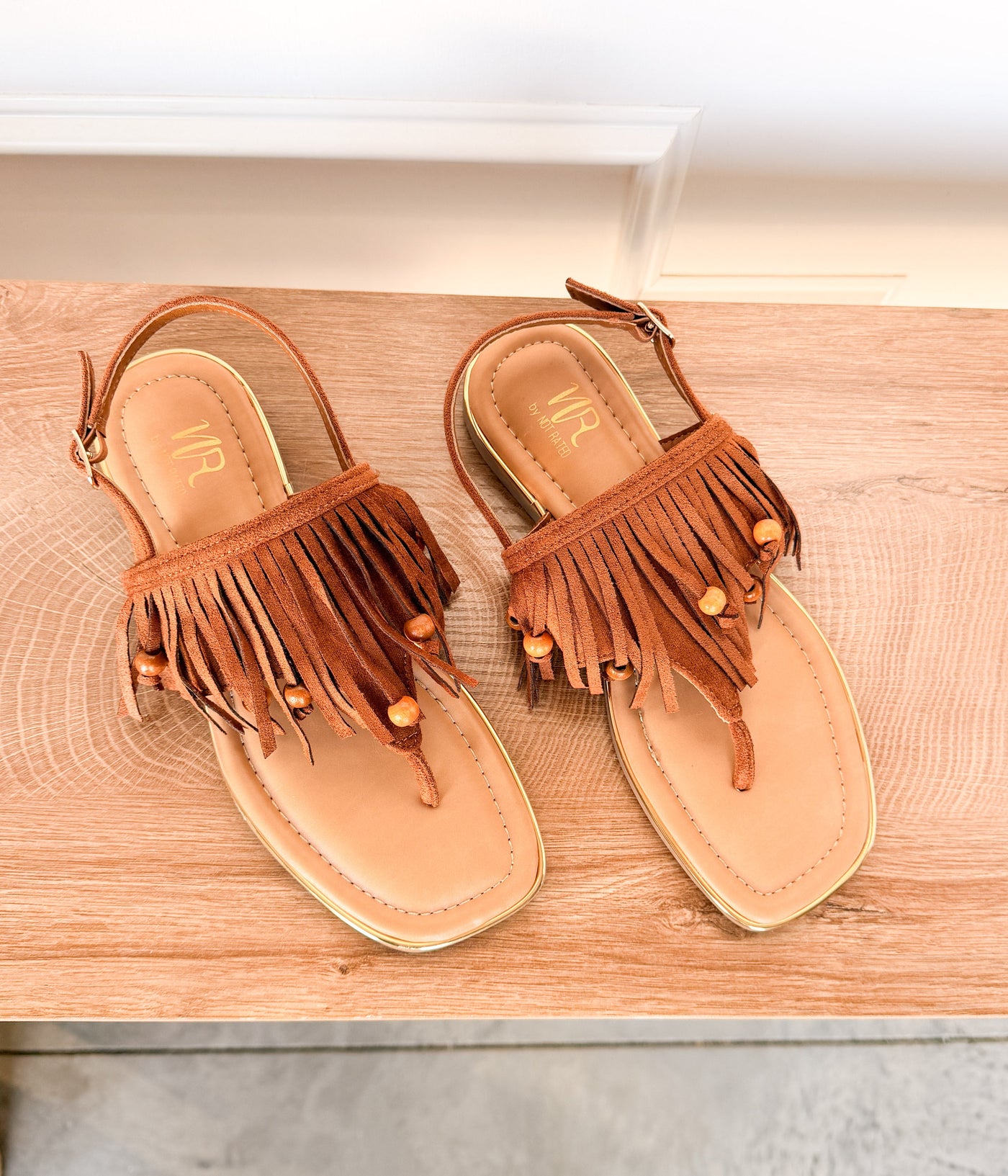 Claremont Fringe Sandal in Tan - Glamourous Grace