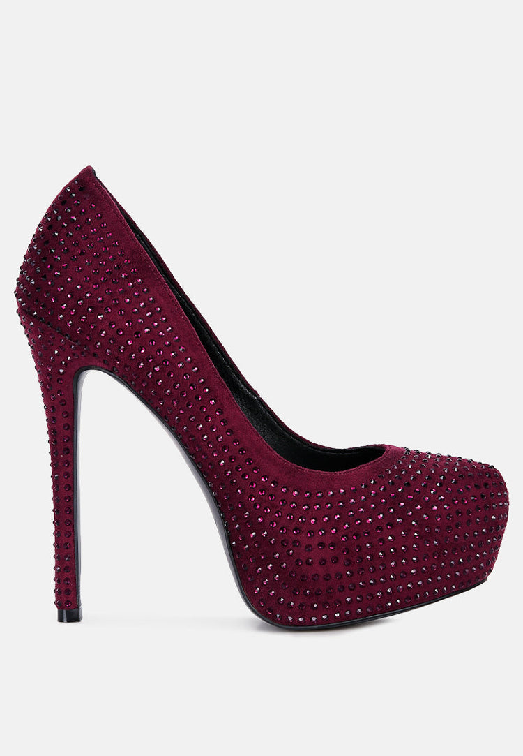 Clarisse Diamante Faux Suede High Heeled Pumps - Glamourous Grace