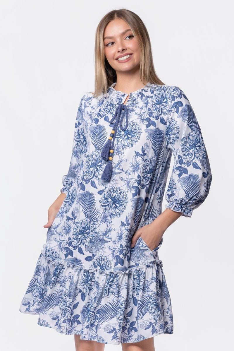 Clio Dress 37" (Blue White) - Glamourous Grace