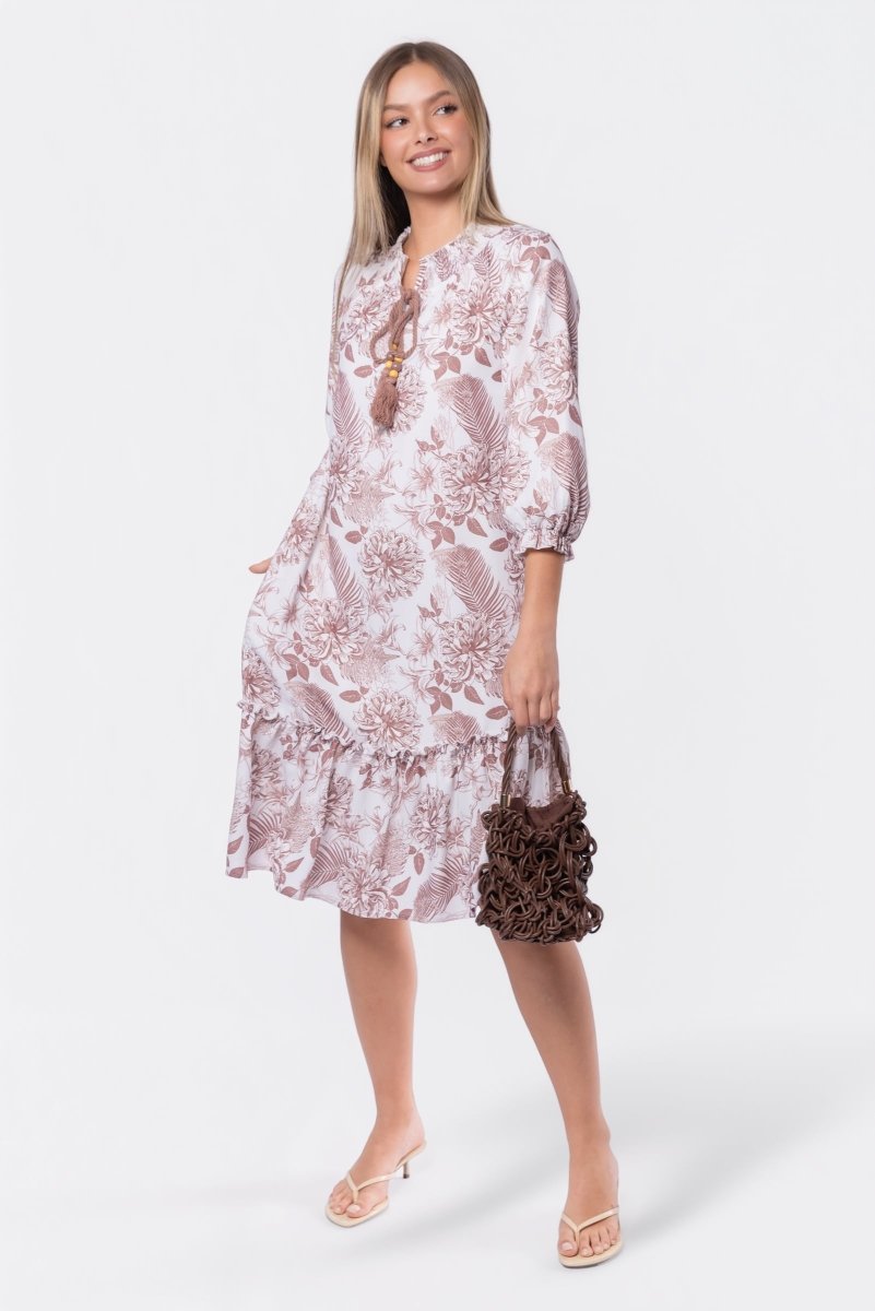 Clio Dress 40" (Beige White) - Glamourous Grace